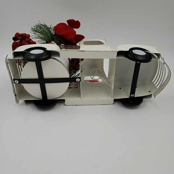 White Metal Christmas Truck Farmhouse Rustic Hurricane Candle Holder Table Decor - Picture 13 of 16